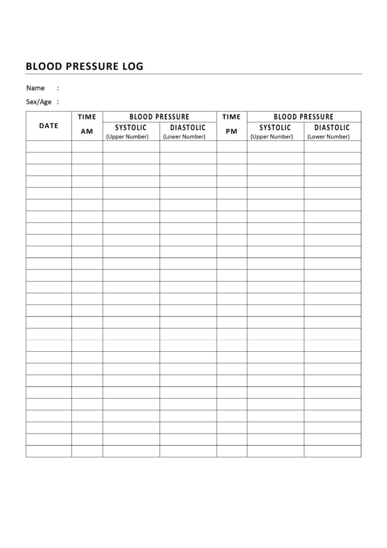 Blood Pressure Record Chart Printable Retmeet