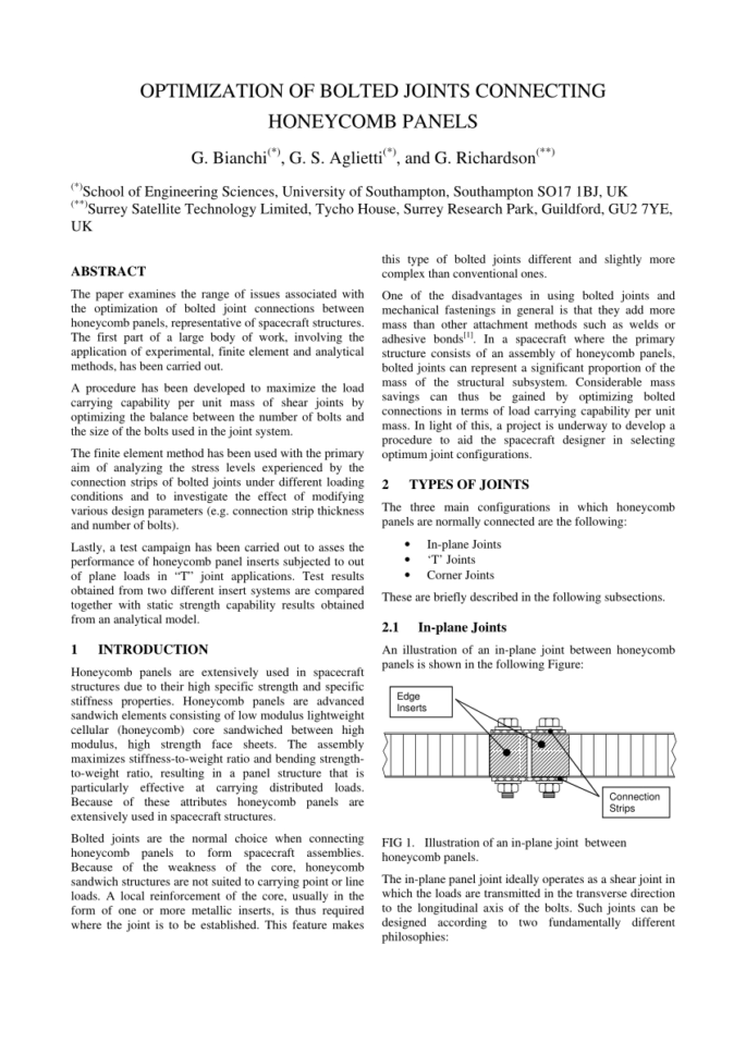 Bolted Joint Analysis Spreadsheet In Pdf Optimization Of Bolted Joints Connecting Honeycomb Panels