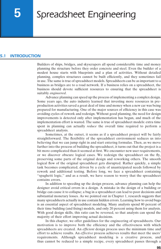 Book Spreadsheet Regarding Chapter 5: Spreadsheet Engineering  Management Science: The Art Of