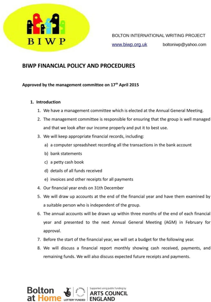 Booster Club Financial Spreadsheet With Regard To Biwp Financial Policy And Procedures  Pdf