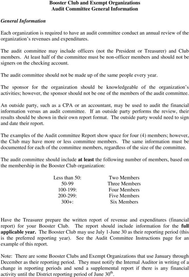 Booster Club Financial Spreadsheet Within Booster Club And Exempt Organizations Audit Committee General