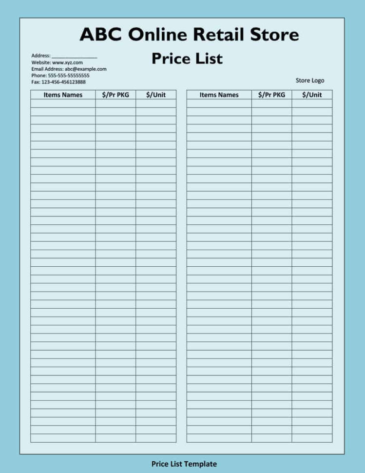 Boutique Inventory Spreadsheet For 40 Free Price List Templates Price Sheet Templates  Template Lab