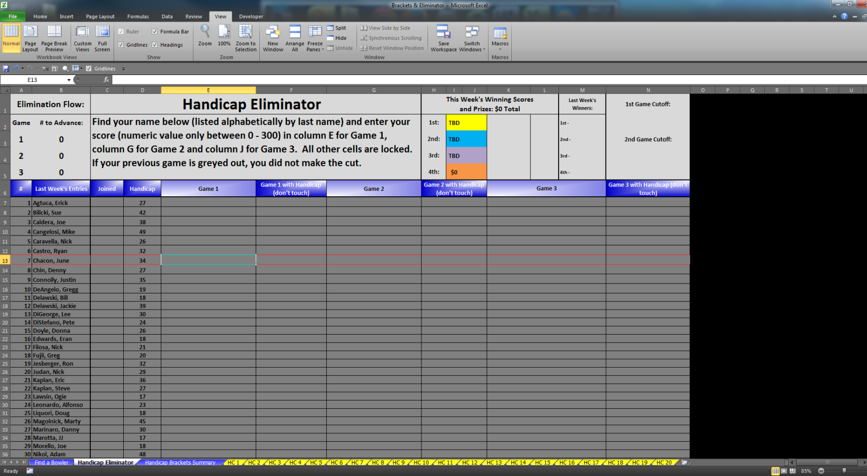 Bowling Handicap Spreadsheet Pertaining To Eliminator  Bracket Excel Software For Sale!  For Sale/wanted
