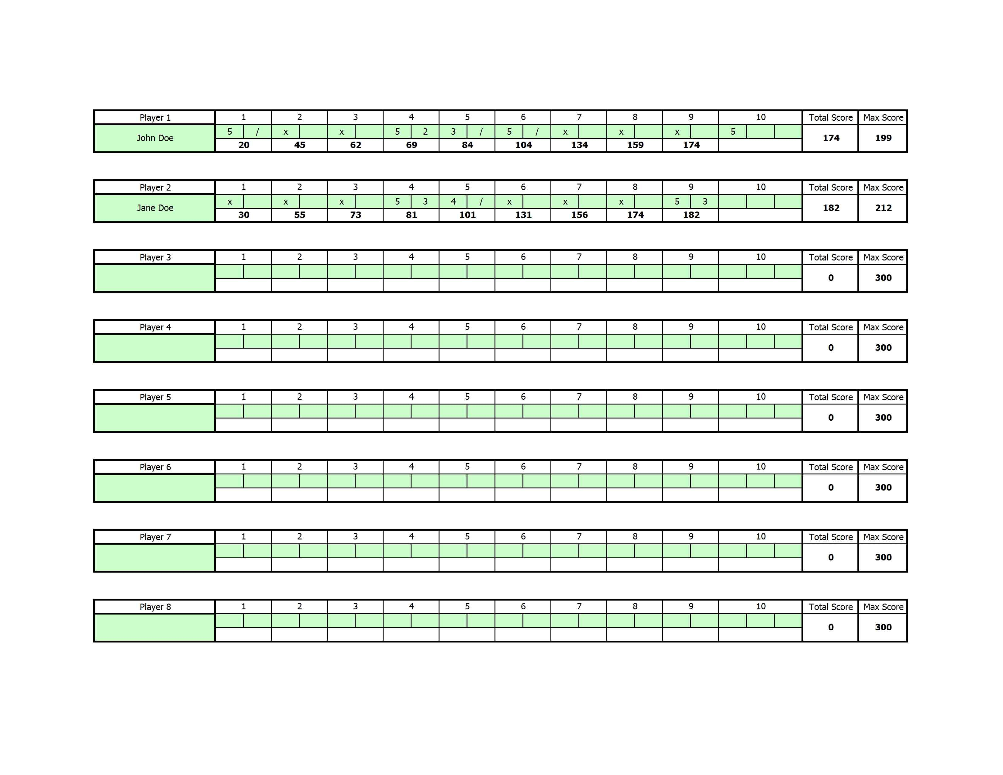 Bowling Spreadsheet For Free Bowling Score Sheet Template