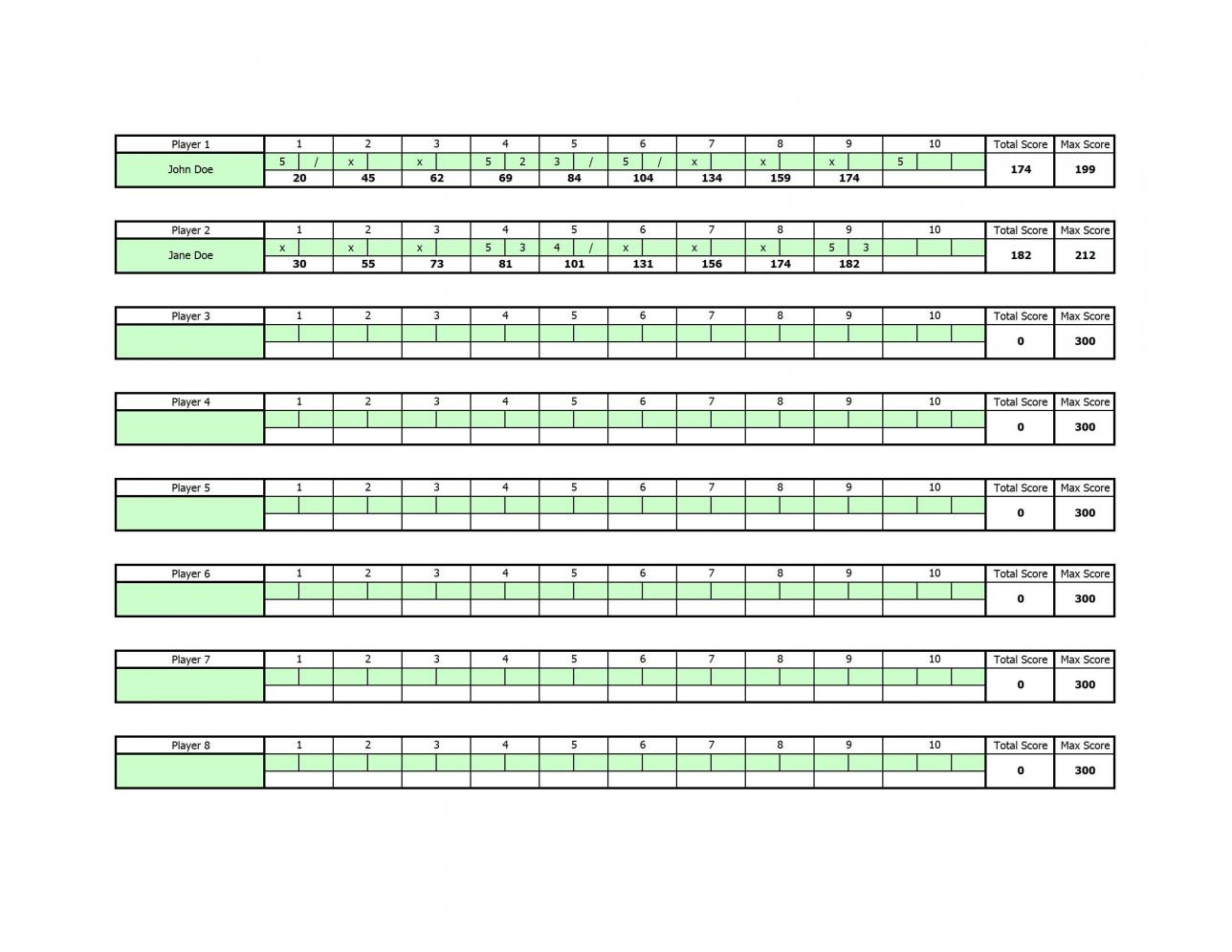 Bowling Stats Spreadsheet Intended For Bowling Scoring Sheet Excel