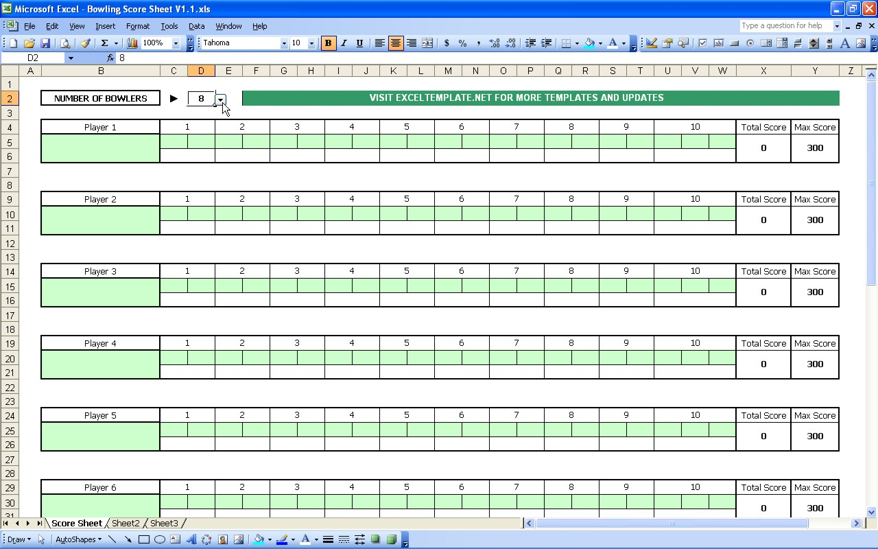 Bowling Treasurer Spreadsheet Regarding Bowling Score Sheet  Excel Templates