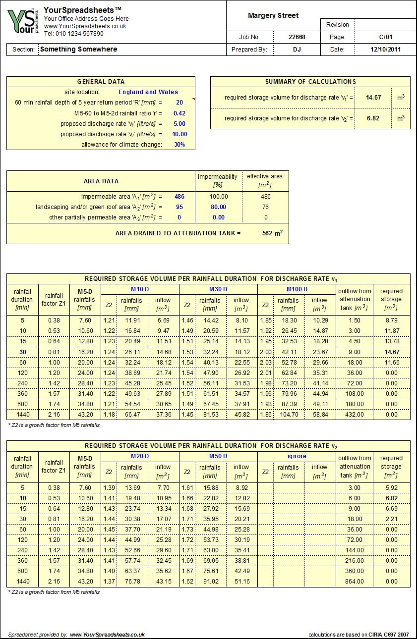 Bre 365 Spreadsheet In Attenuation Tank Design Spreadsheet To Ciria C697
