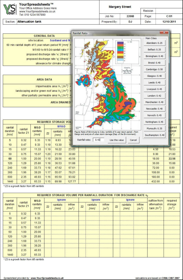 Bre 365 Spreadsheet In Attenuation Tank Design Spreadsheet To Ciria C697