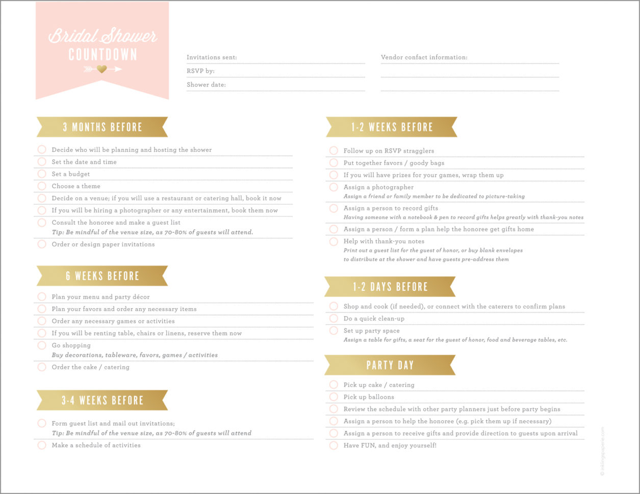 Bridal Shower Planning Spreadsheet In Free Printables For Bridal Shower Planning