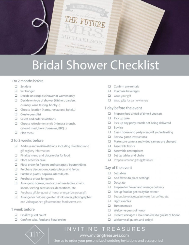Bridal Shower Planning Spreadsheet inside Bridal Shower Planning Design
