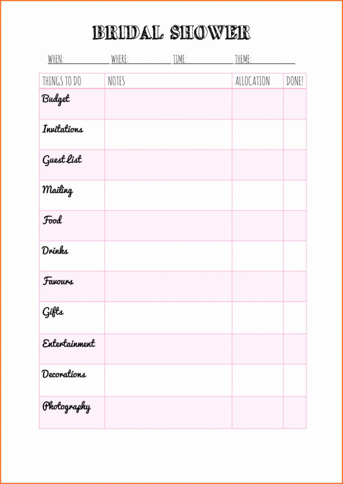 Bridal Shower Planning Spreadsheet With Regard To Wedding Planner Spreadsheet Excel Fieldstationco Bridal Shower