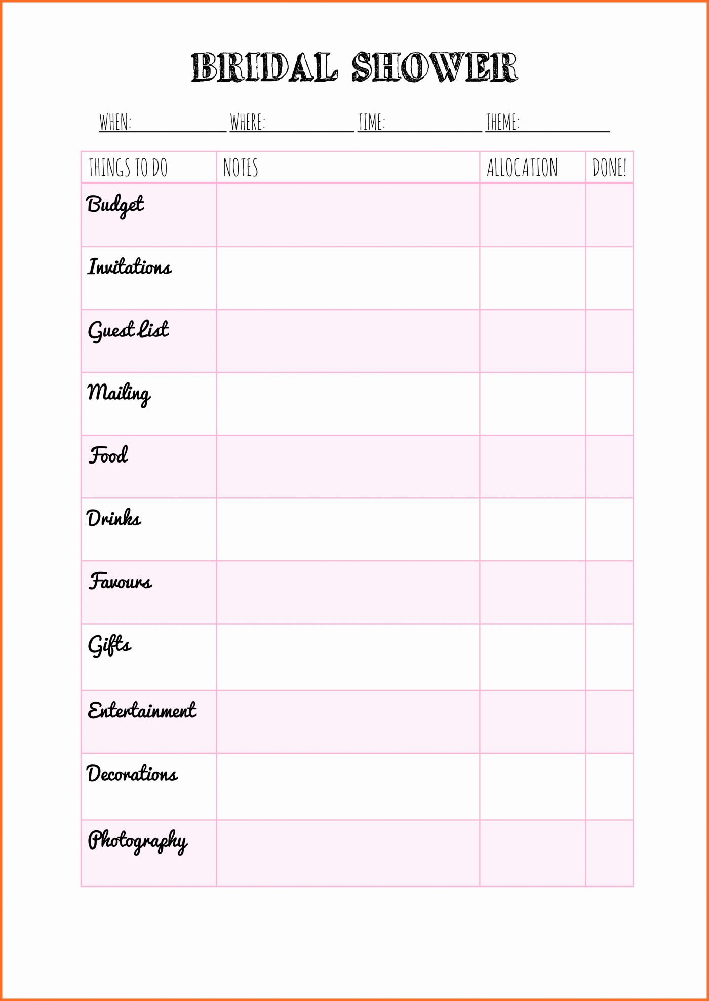 Bridal Shower Planning Spreadsheet With Regard To Wedding Planner Spreadsheet Excel Fieldstationco Bridal Shower