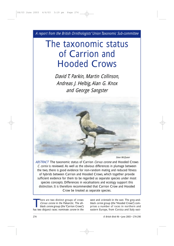 British Bird List Spreadsheet With Regard To Pdf The Taxonomic Status Of Carrion And Hooded Crows