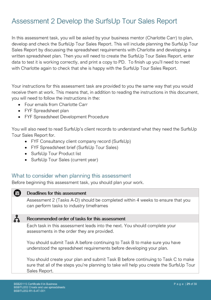 Bsbitu202 Create And Use Spreadsheets For Simulated Assessment Approach  Reimagine Learning