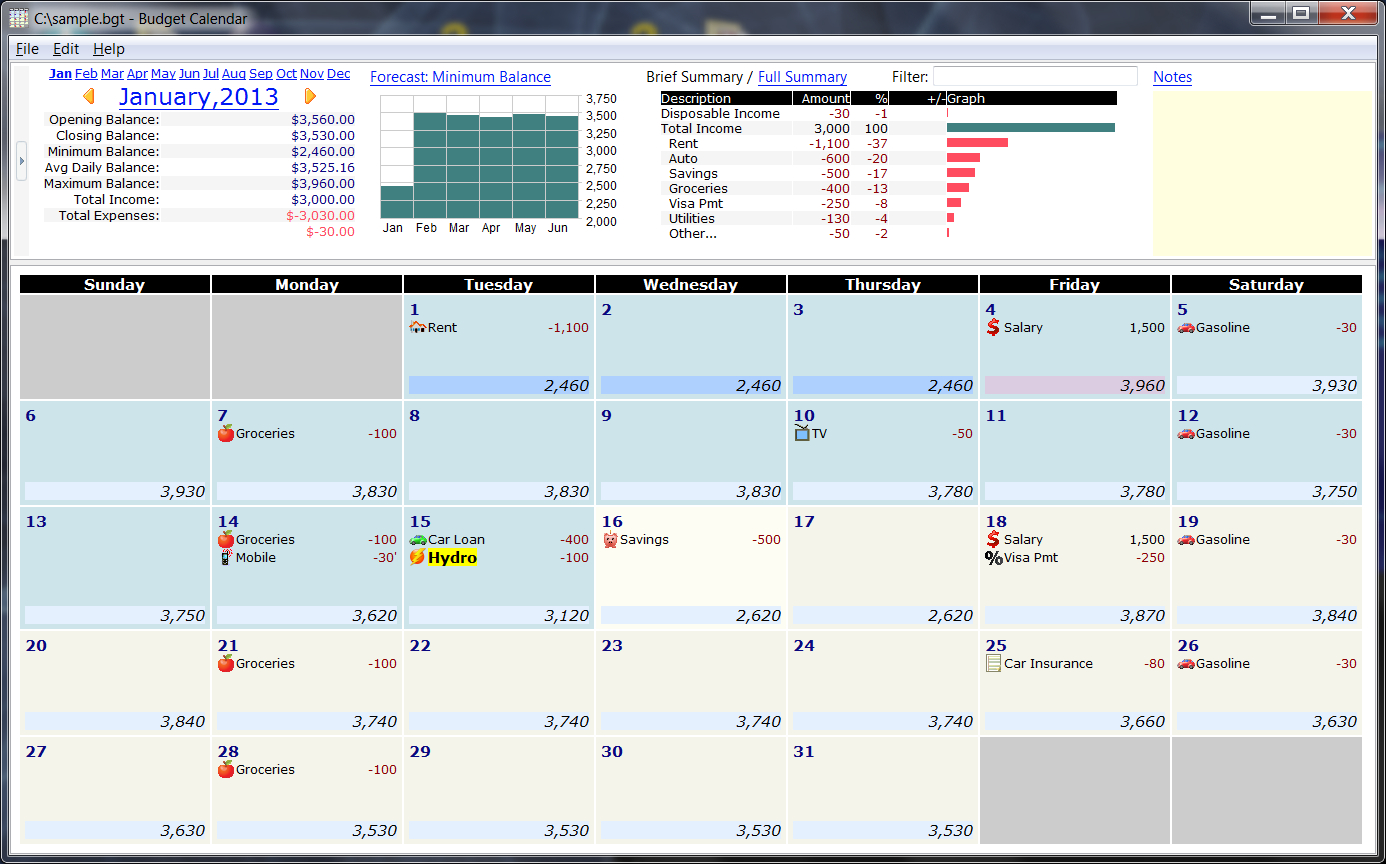 printable budget calendar 2016