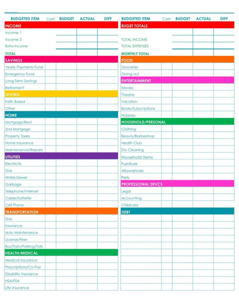 blank weekly budget calendar template