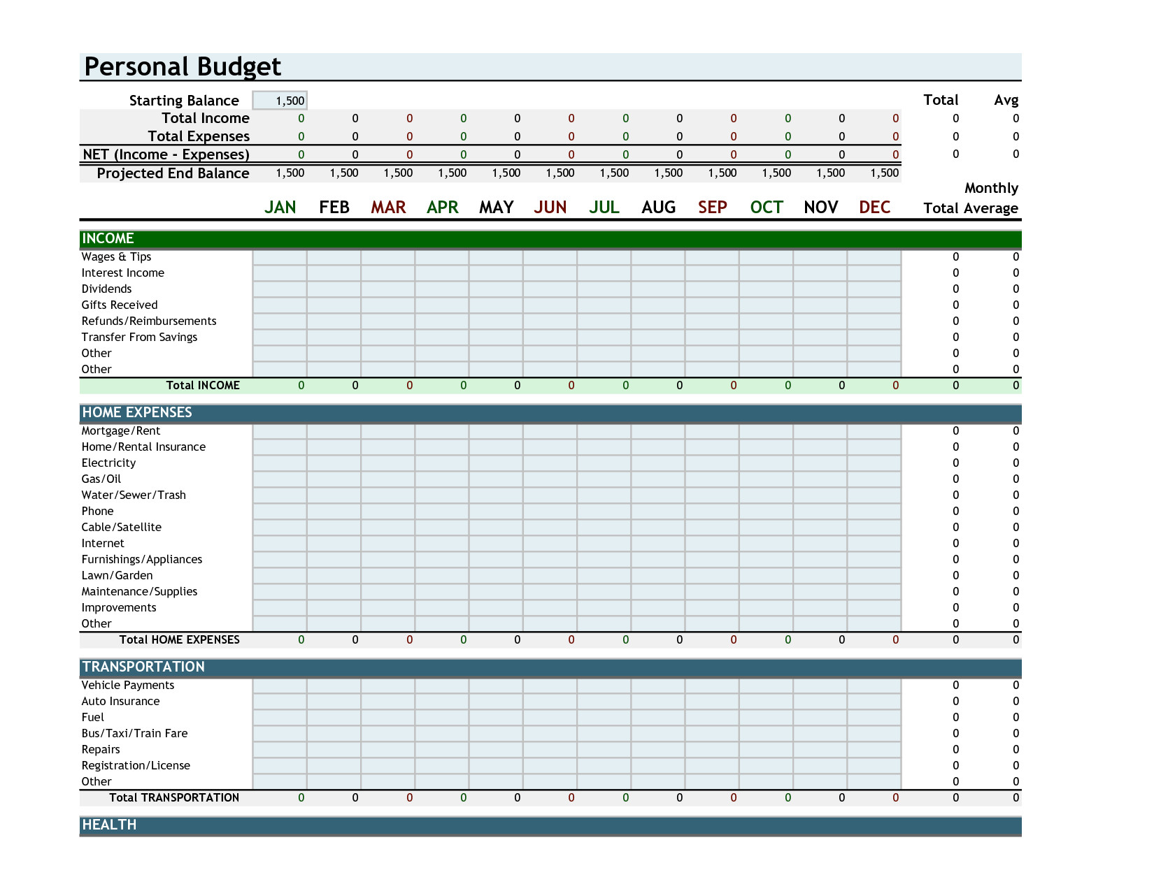 free household budget excel spreadsheet template