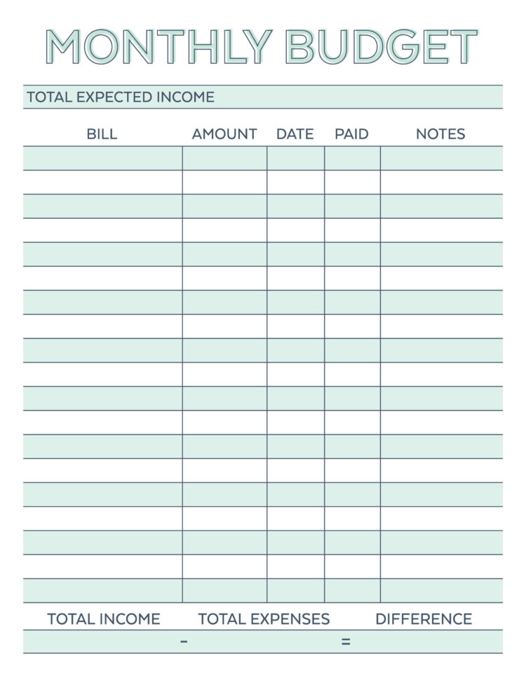 Budget Spreadsheet Printable For Monthly Budget Planner  Free Printable Budget Worksheet