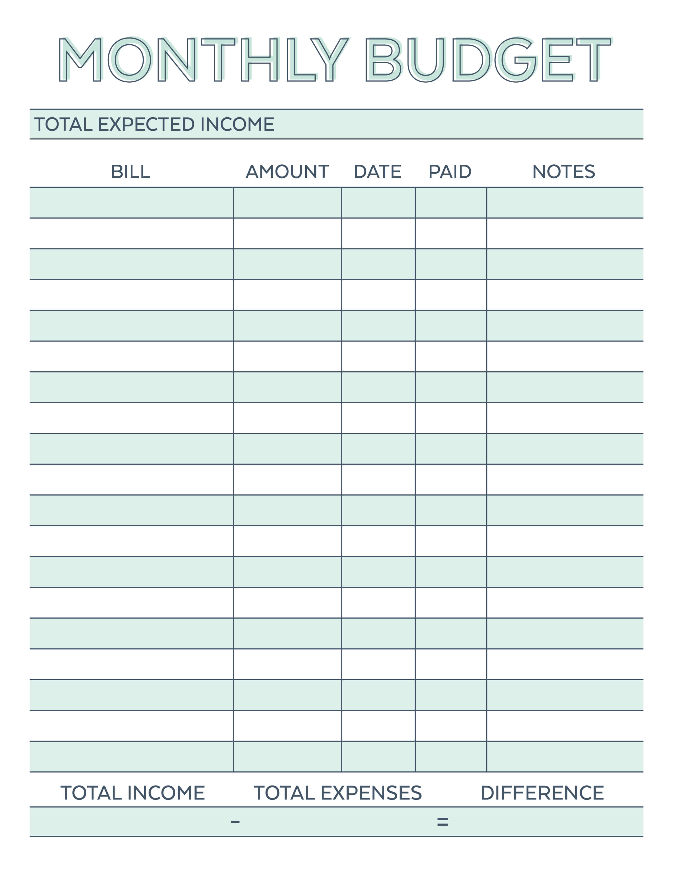 Budget Spreadsheet Printable For Monthly Budget Planner  Free Printable Budget Worksheet