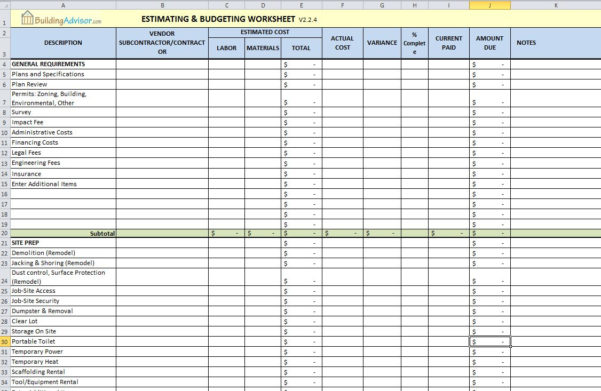 Building Expenses Spreadsheet — Db-excel.com