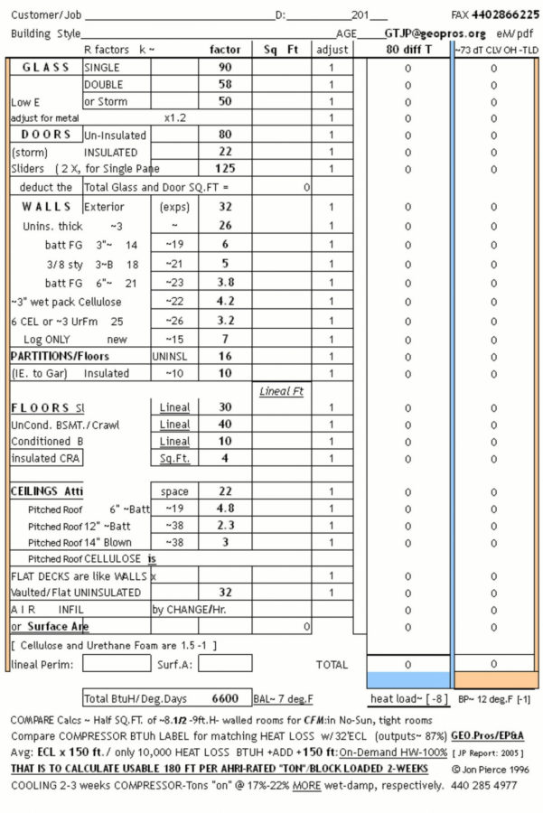 Building Heat Loss Calculation Spreadsheet with Live Load Formula How ...