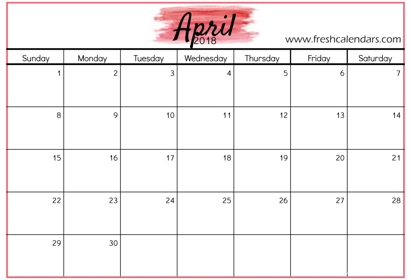 Calendar Spreadsheet 2018 Intended For April 2018 Calendar Printable Templates