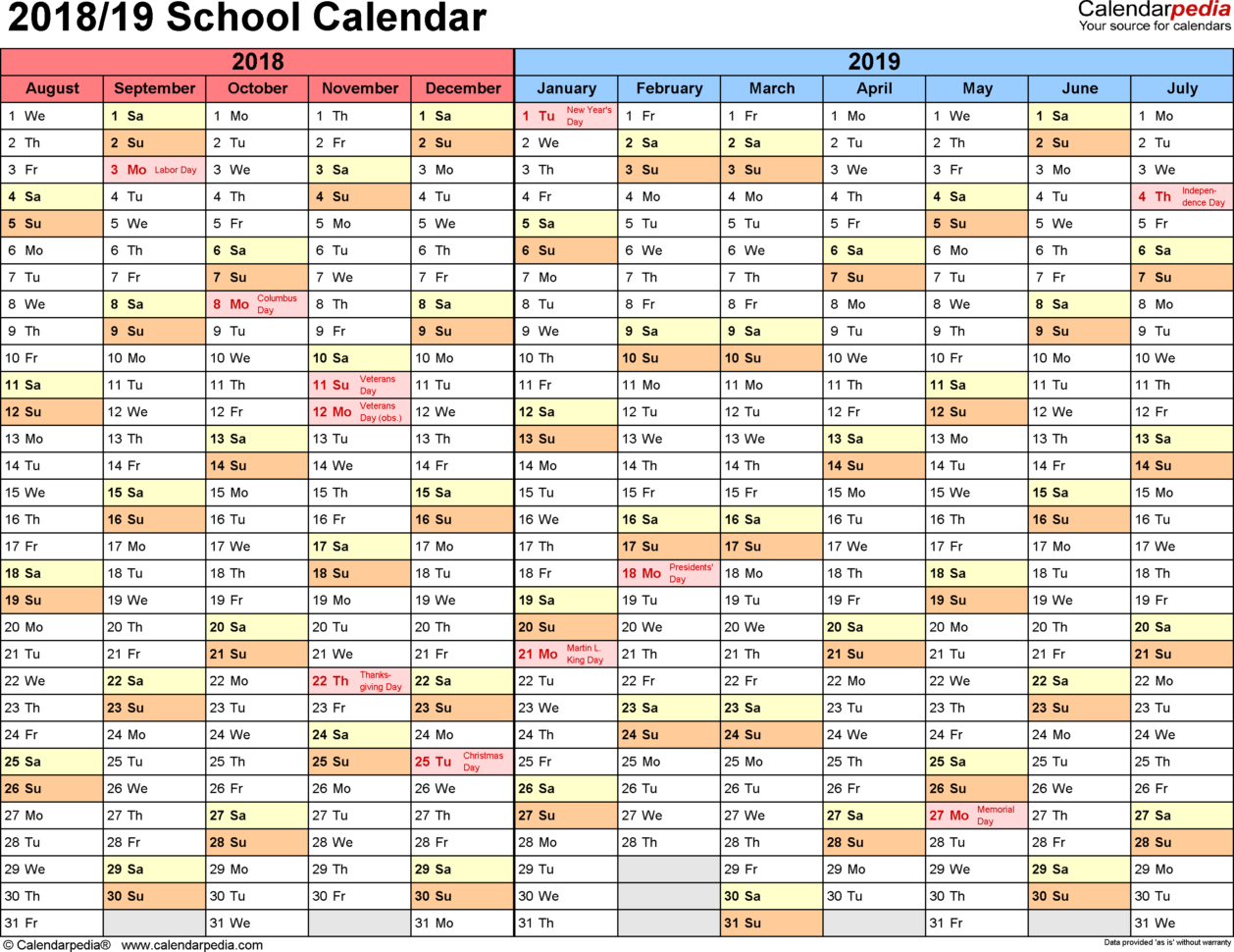 Calendar Spreadsheet 2018 Intended For School Calendars 2018/2019 As Free Printable Excel Templates
