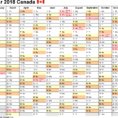 Calendar Spreadsheet 2018 Pertaining To Canada Calendar 2018  Free Printable Excel Templates