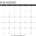Calendar Spreadsheet Template 2018 In August 2018 Calendar Printable Templates