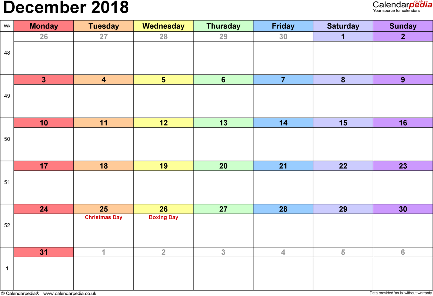 Calendar Spreadsheet Template 2018 In Calendar December 2018 Uk, Bank Holidays, Excel/pdf/word Templates Calendar Spreadsheet Template 2018 In Calendar December 2018 Uk, Bank Holidays, Excel/pdf/word Templates