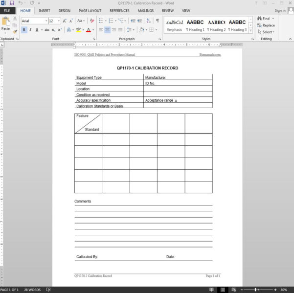 Calibration Tracking Spreadsheet for Record Template Sasolo.annafora.co