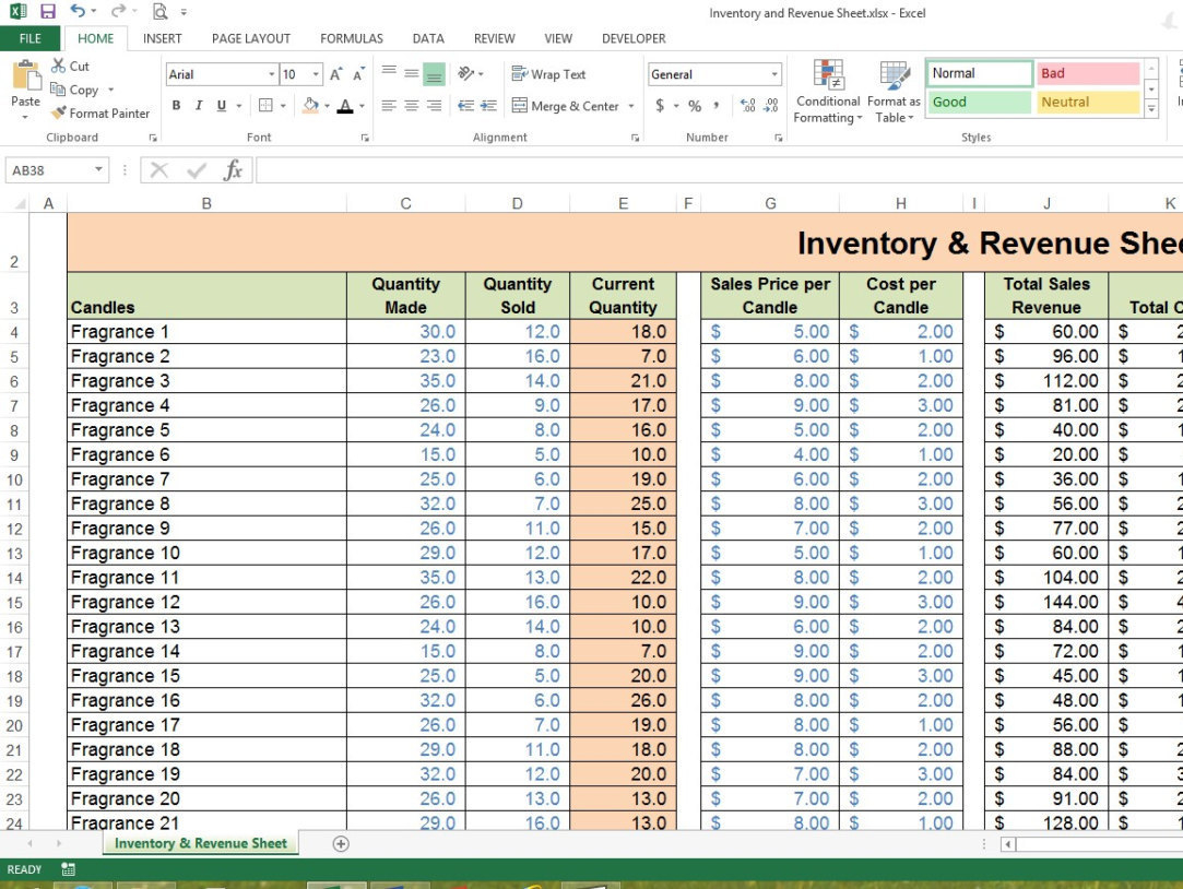 Candle Making Cost Spreadsheet with regard to Inventory ...
