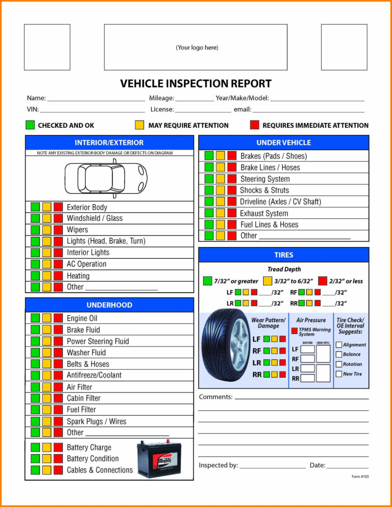 car maintenance checklist spreadsheet pdf