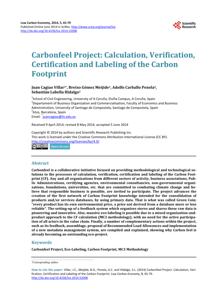 Carbon Footprint Calculator Excel Spreadsheet In Pdf Carbonfeel Project: Calculation, Verification, Certification