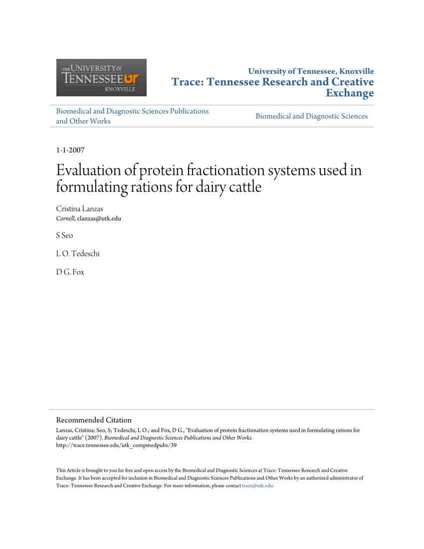 Cattle Ration Spreadsheet regarding Pdf Evaluation Of Protein Fractionation Systems Used In Formulating