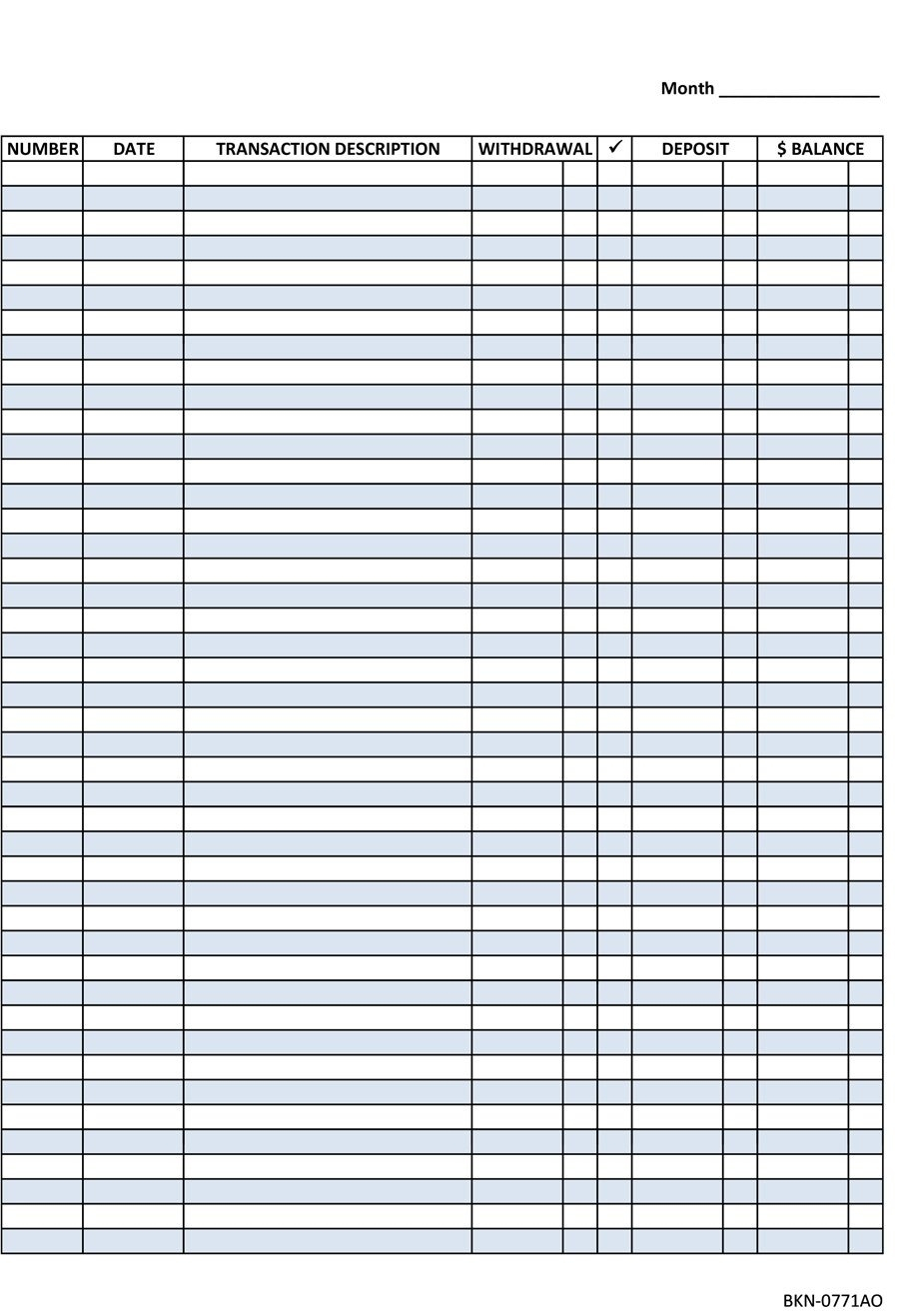 Printable Check Register Template Excel