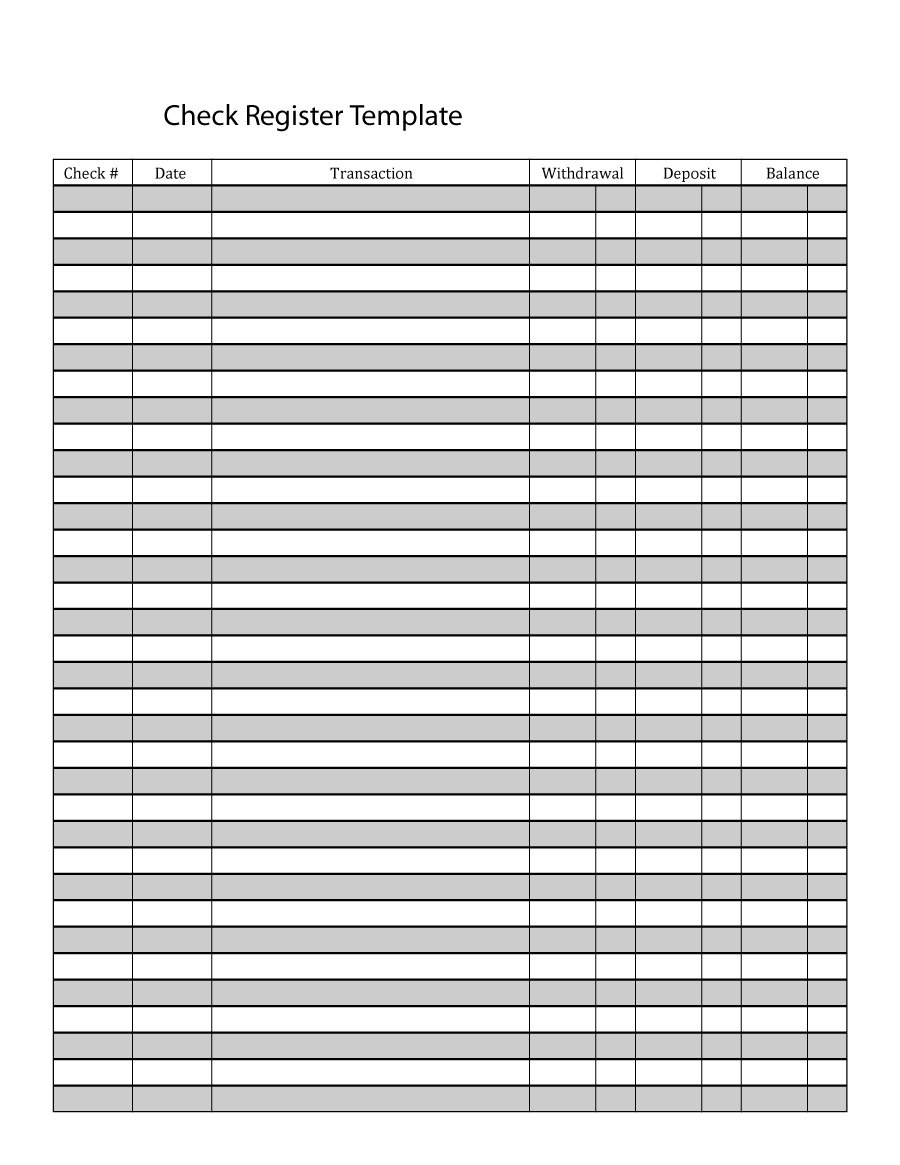 excel checkbook register