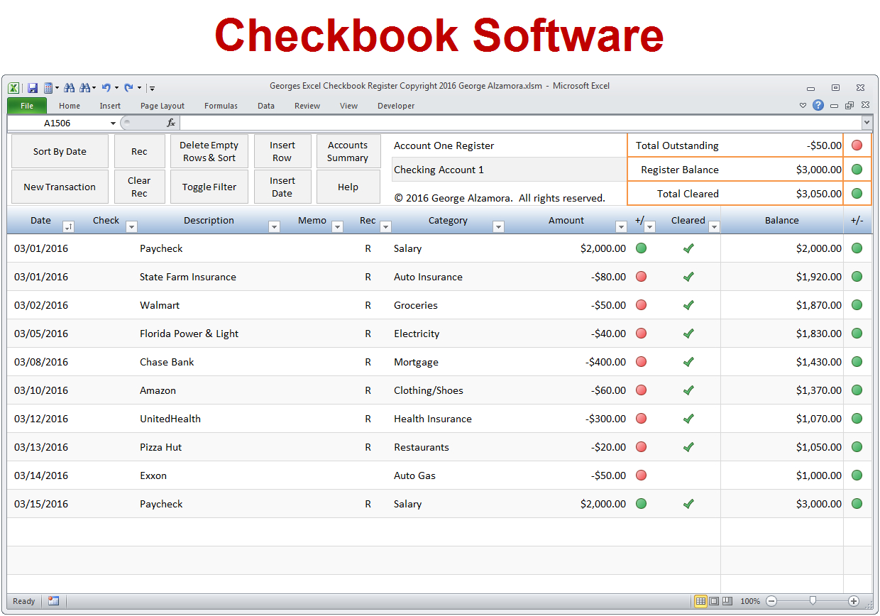 Checkbook Spreadsheet Pertaining To Excel Checkbook Software  Spreadsheet Template