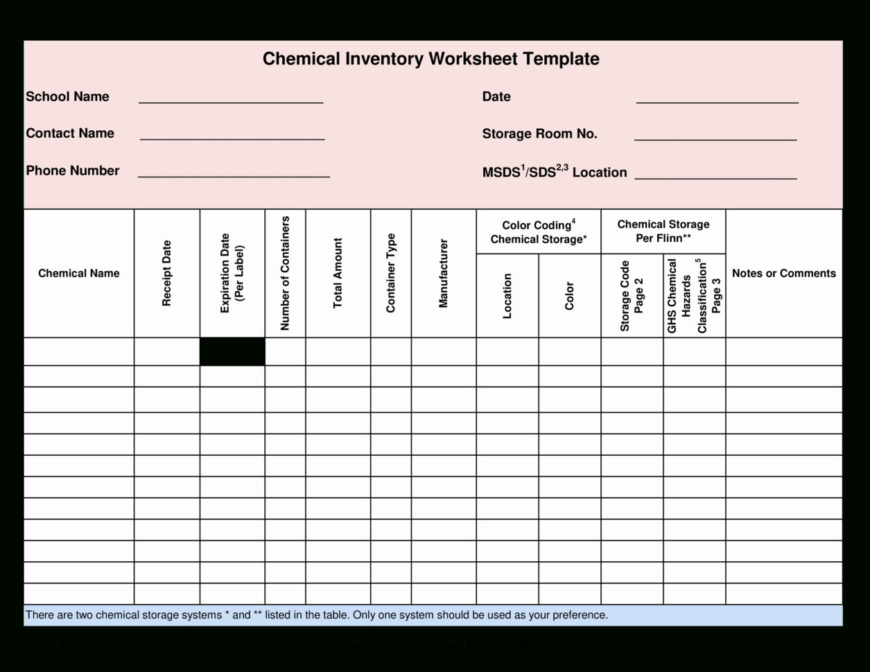 Chemical Inventory Spreadsheet —