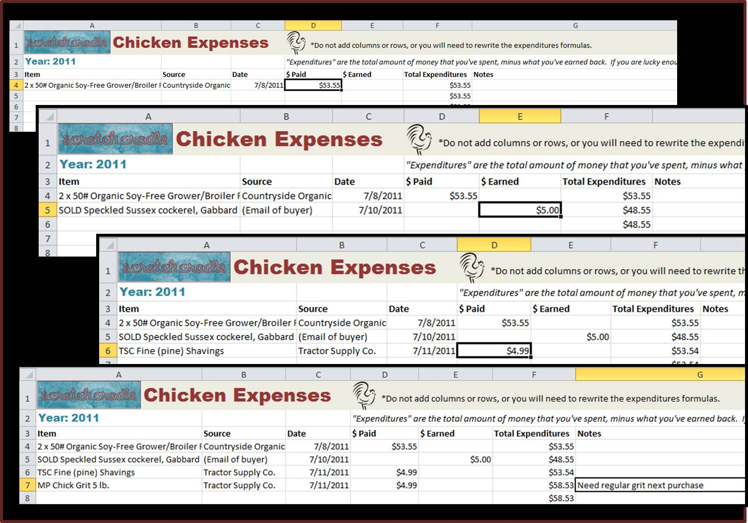 Chicken Expense Spreadsheet Within The True Cost Of Eggs  Free Download  Scratch Cradle