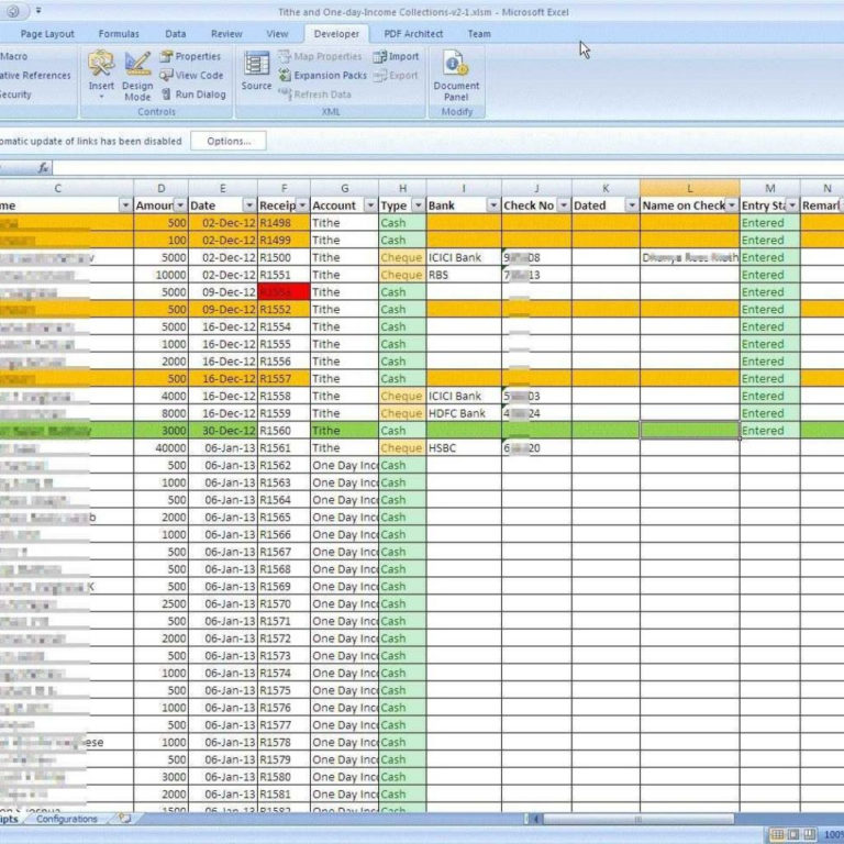 Church Tithes Spreadsheet within Church Tithes And Offerings Record ...