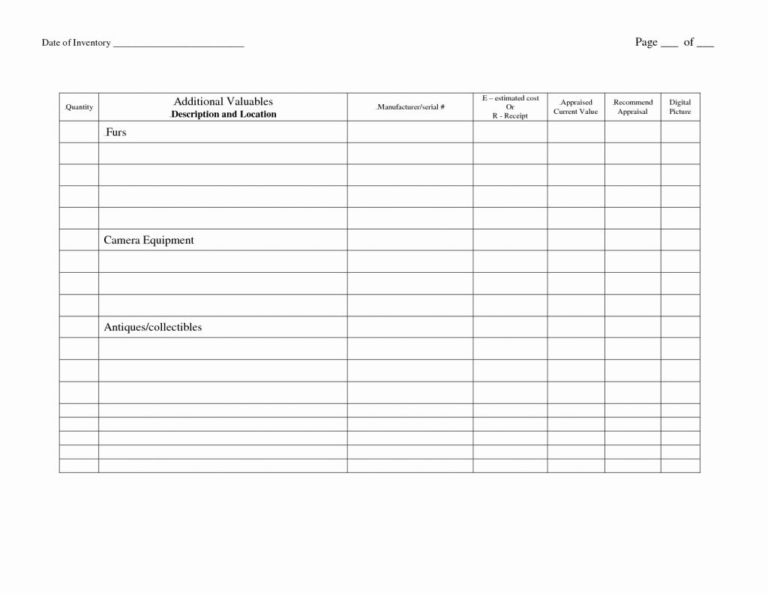 Collectibles Inventory Spreadsheet — db-excel.com