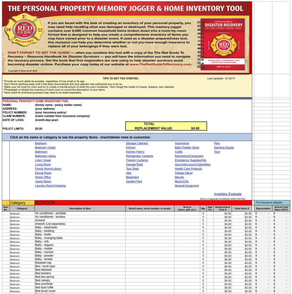 Collectibles Inventory Spreadsheet With Regard To The Personal Property Memory Jogger  Home Inventory Tool  The Red