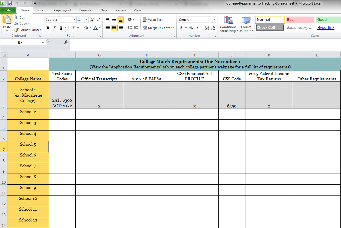 College Application Tracking Spreadsheet db excel com
