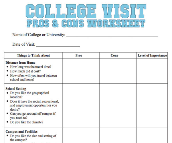 College Decision Spreadsheet —