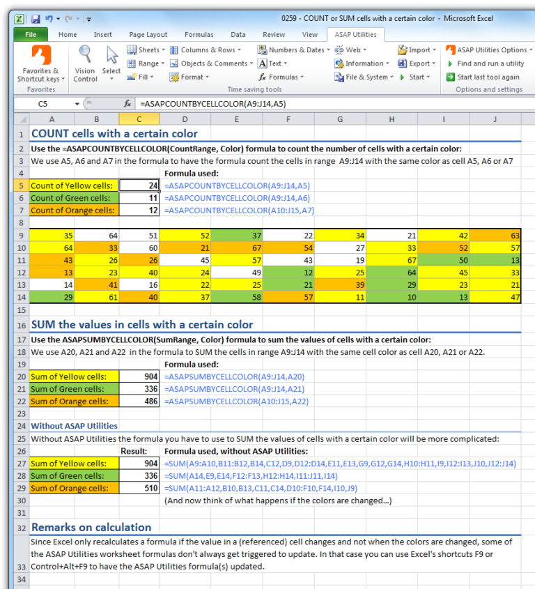 Colourful Excel Spreadsheet for Asap Utilities For Excel – Blog » Tip ...