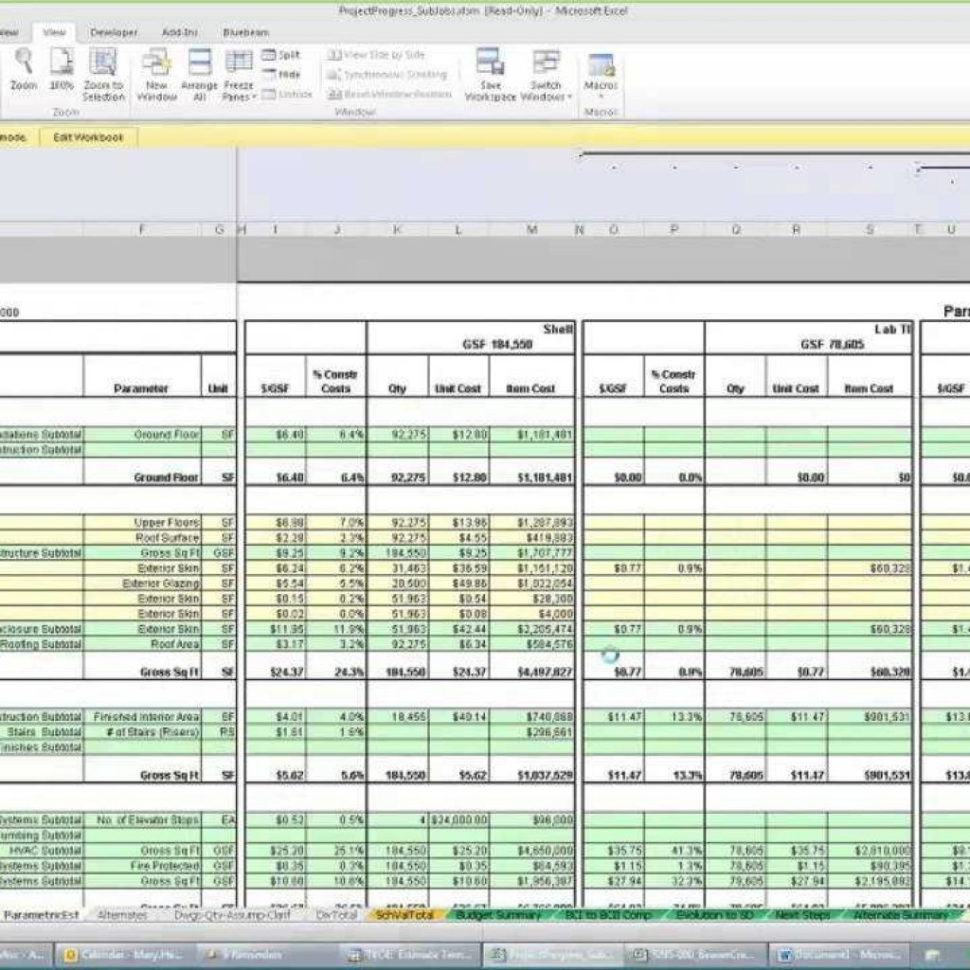 Commercial Construction Estimating Spreadsheet With Regard To 