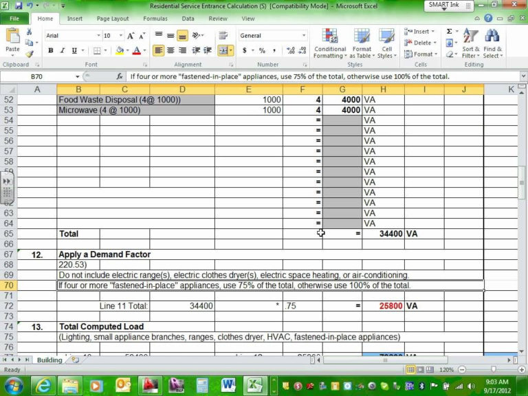 Commercial Electrical Load Calculation Spreadsheet Within Example Of