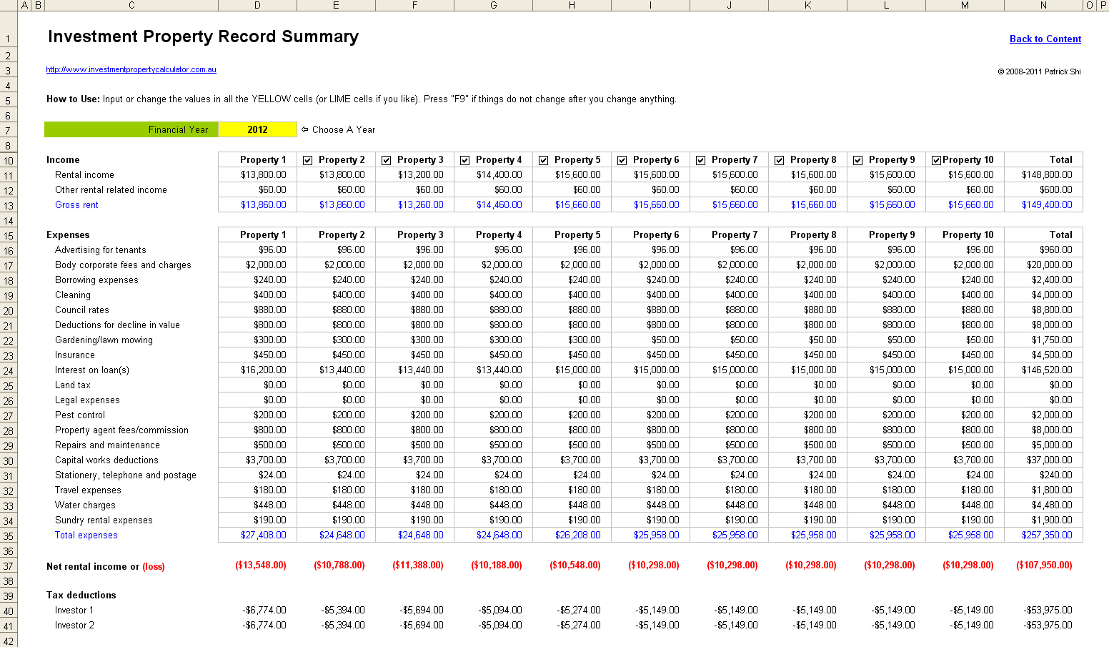 Commercial Property Investment Spreadsheet with regard to Rental