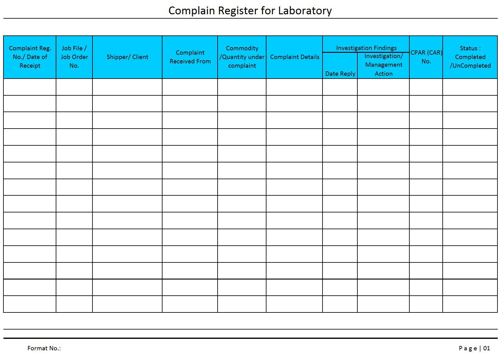 Complaints Spreadsheet Template Inside Complaint Log Sheet Template